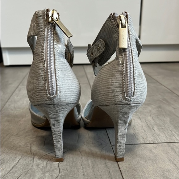 Ankle Strap Vegan Suede Gray Women's Heels, 7.5 - Picture 7 of 11